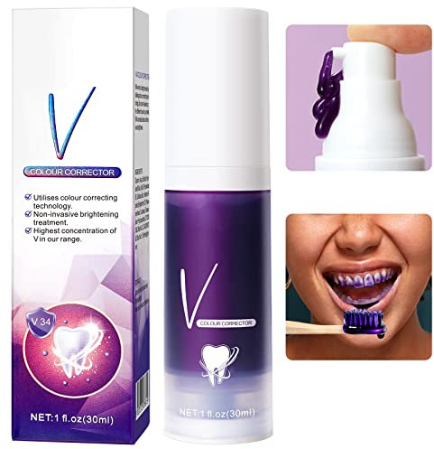 Dentifricio viola, mousse sbiancante dei denti, rimozione della macchia Sbiancamento extra, Rimuove Le Macchie, Dentifricio Correttore di Colore, Cura Della Pulizia Della Bocca