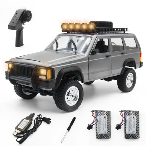 fisca RC Crawler, 1/12 2.4GHz 4WD Off-Road RC-Kletterauto, All Terrain Hobby Klasse RC LKW mit Offenen Türen & LED Licht, Geschenk für Kinder & Erwachsene (Silver)
