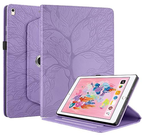 Succtopy Cover Compatibile con iPad (9,7 Pollici, 2018/2017 Modello, 6/5 Generazione)/iPad Air 2/Air 1 360 Gradi di Rotazione Girevole Case Protettiva con Porta Penna Custodia iPad 9.7 Viola