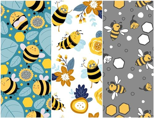 Heko Panels Oxford Stoff Panel Wasserdicht Mit 3 Mustern Canvas-Stoff Polyester Stoff Zum Nähen Nähstoffe Dekostoffe Wasserabweisend Blickdicht 121,5 x 153 cm Bienen