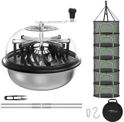 iPower 40,6 cm Knospenblatt-Schüssel-Trimmer, gedrehter Spin-Schnitt mit scharfen Klingen, Sichtkuppel, 60 cm, 6-lagiges, faltbares Kräuternetzgestell mit Reißverschlüssen und Gartenschere für