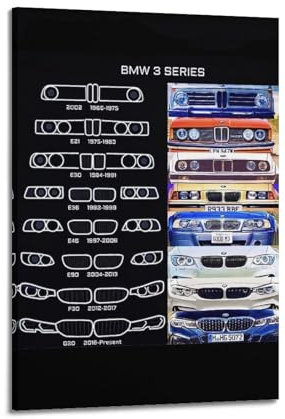 JLTC Sportwagen-Poster BMW 3er-Serie 2002 & E21 & E30 & E36 & E46 Poster, dekoratives Gemälde, Leinwand, Wandposter und Kunstdruck, modernes Familienschlafzimmer-Dekor-Poster, 30 x 45 cm