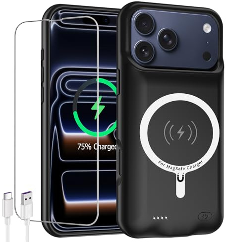 Custodia con batteria per iPhone 17 Pro Max, con capacità di 12000 mAh, ricaricabile, portatile, con ricarica wireless, compatibile con iPhone 17 Pro Max (6,9 pollici), cover di ricarica e carplay