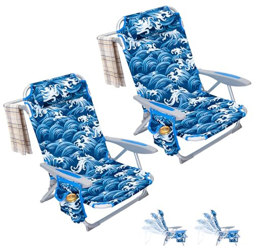 #WEJOY Leichter niedriger Strandkorb für Erwachsene, 4 Positionen, Aluminium, zusammenklappbar, Campingstühle mit Schultergurt, Getränkehalter und gepolsterter Kopfstütze, unterstützt 120 kg für Rasen