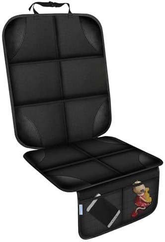 Vellichor Autositzschoner für Kindersitz, dicke Polsterung, Sitzschutz unter Babyautositz, 600D wasserdichter rutschfester Stoff, Autositzbezug für Kind und Haustier mit Taschen (Schwarz, 1 Stück)