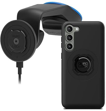 Quad Lock Windscreen/Dashboard Car Phone Holder with MAG Wireless Charging Head V2 and MAG Phone Case for Galaxy S23 Plus