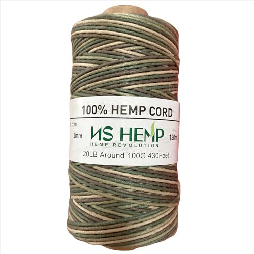 【 NS HEMP 】 100% Hemp Cord for Jewelry Making, Bracelets, Necklaces, Arts Crafts Gift - 1mm, 130m (Variegated Camo)