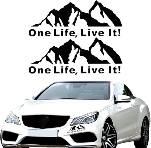 douyif Autoaufkleber Berge Aufkleber 20x8cm Autoaufkleber Gebirge One Life Live It Sticker Berge Umriss Aufkleber Auto Aufkleber Mountains für Auto Kofferraum Wohnwagen Lkw 2Pcs (Schwarz)