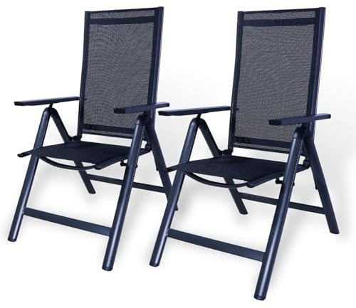 CCLIFE Gartenstühle Alu 2er Set,Gartenstuhl Hochlehner Klappbar, Balkonstühle 7-Fach Verstellbar bis 150kg Dunkelgaru, Modell:RelaxPro,CushHom