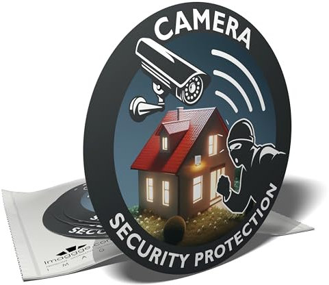 imaggge.com - 6 x 9,5 cm runde Abschreckungsaufkleber - Haus mit Überwachungskamera - Schwarz - Kunststoff - Minimalistisch - Aufkleber - both - Beständig gegen Witterungseinflüsse