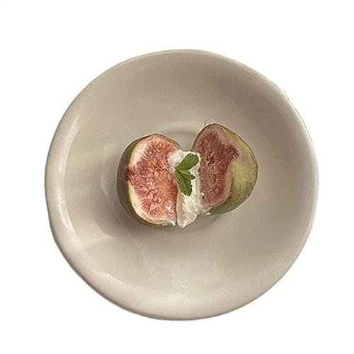 SMBAOFUL Platos apilables para Cena, Plato de Cena, Plato de Ensalada para el hogar, Restaurante, Plato de Postre, Plato de Fruta, Plato de Desayuno, Plato Hondo pequeño, Redondo, Beige, Plato de