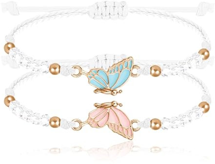 Nayyana 2 Stück BFF-Armbänder für passende Schmetterlingsarmbänder verstellbarer Strang Best Friends-Armband handgefertigter Charm-Freundschaftsarmbänder Schmuck Geschenke für Teenager