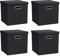 ArcaGuru Storage Bins with Lids, Collapsible Linen Fabric Boxes Organizer Containers with Lid Foldable Storage Box Basket for Closet, Shelves, Home, Office, 30.5 x 30.5 x 30.5 CM, 4 Pack, Black