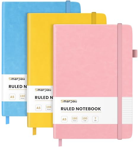 Smarpau Notebooks A5, 3 Pack Lined Journals with 100gsm No Bleed Paper, 540 Pages Hardcover Journal Notebook for Women Men Writing, 14.5 x 21cm - Pink Yellow Blue