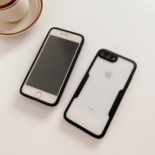 Draamvol for iPhone SE 2022/ iPhone SE 2020 Case Built-in Screen Protector Clear Silicone Bumper Cover Shockproof 360°Full Body Drop Protection Transparent Cover for iPhone 7/ iPhone 8 Case, Black