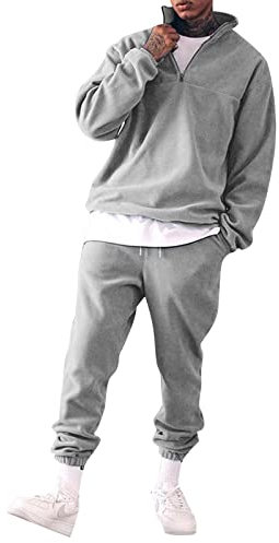 Ballett Anzug 2PC Solid-Mode Standing Sweater Hausanzug Herren Sports Casual-Hals-Colour-Herrenanzüge & Set Weste Outdoor Kinder (Grey, XL)