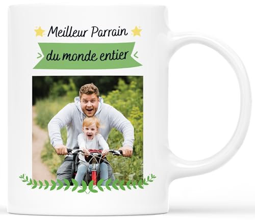 𝗖𝗔𝗗𝗘𝗔𝗨 𝗣𝗟𝗨𝗦 Mug Personnalisé Photo - Meilleur Parrain Du Monde - Cadeau Parrain, Cadeau Parrain Marraine Bapteme, Cadeau Parrain Personnalisé, Mug Parrain, Mug Parrain Marraine