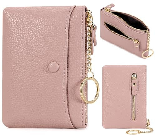 HKCLUF Portafoglio Donna Portafoglio Piccolo Donna in Pelle in Morbida Pelle Portamonete Portacarte Piccolo Portafoglio con zip e portachiavi Rosa