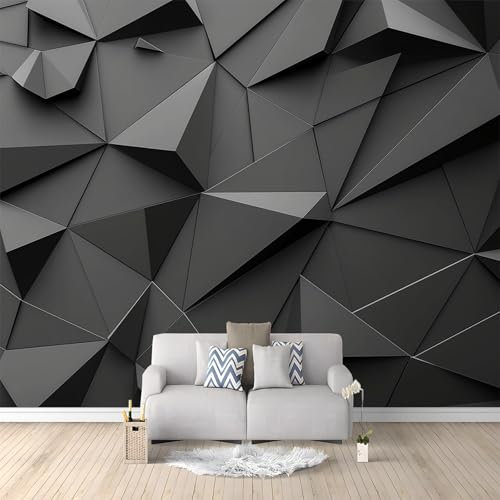 Papier Peint Effet 3D Polygone Abstrait Géométrie Noir Noir Photo Peintures Murales Salon Tv Canapé Thème Hôtel De Luxe Couloir Fond Mur Peinture Décor À La Maison 350x256 cm