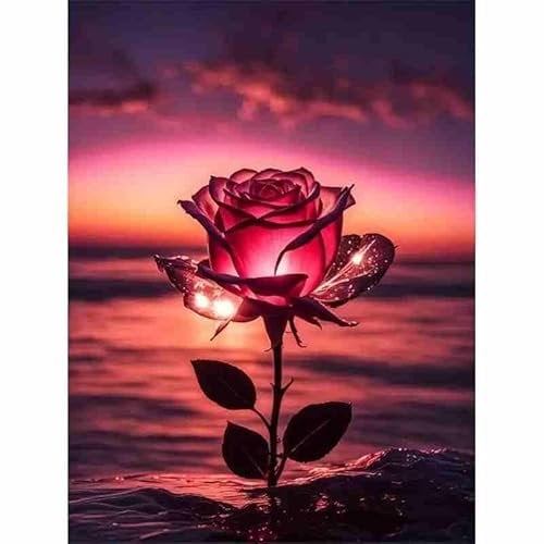 Diamond Painting Rosa 5D DIY,Cuadro de Diamantes Personalizado, Kit Completo de Pintura Diamante para Adultos y Niños, Cuadros de Diamantes Punto de Cruz,Regalo Creativo y Decoración del Hogar30x40cm