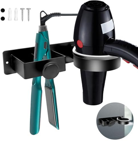PRZRAO Support Seche Cheveux, Porte Seche Cheveux Mural, Inoxydable Porte Seche Cheveux et Lisseur Support de Sèche, Percage Support Lisseur a Adhésif/Vis pour Hôtel, Barbershop