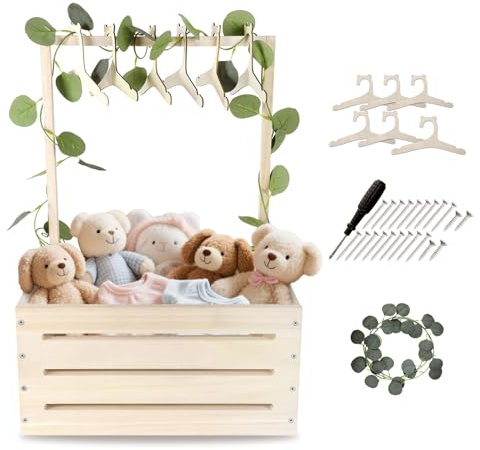 Aitakatta Baby-Geschenkkorb aus Holz mit Aufhängern, Baby-Aufbewahrungskorb mit Griff und Girlande, Babyparty-Kistenkorb, Babykorb für frischgebackene Eltern (Geschenkkorb-Natrl)