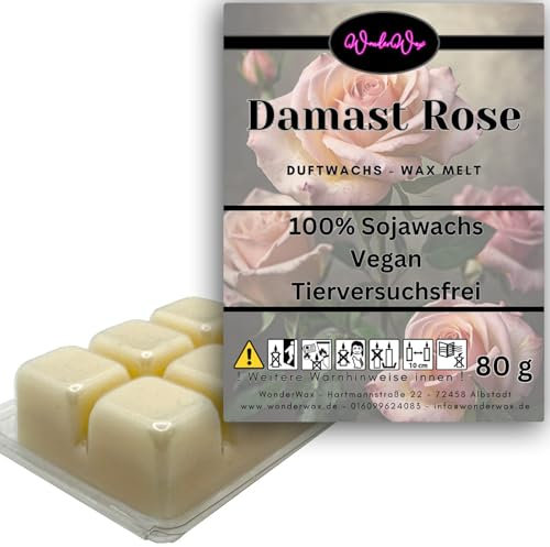 WonderWax Duftwachs Wax Melts für Duftlampe, 6 Würfel Duftmelt Wachsmelt Sojawachs Duftwachswürfel für Raumdüfte, Wachs mit Duftöl Indoor Melts Duftwachs für Aromalampe Damastrose