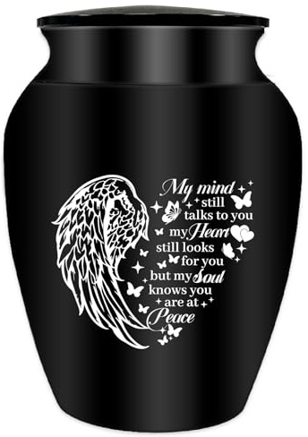 CREATCABIN Kleine Urne Für Asche Kleine Andenkenurne Für Menschliche Asche Mini Urne Aschehalter Aluminium Beerdigung Mit Samtbeutel Für Haustierasche Gedenkgeschenk Für Mama Papa 6.5x4.5cm Schwarz
