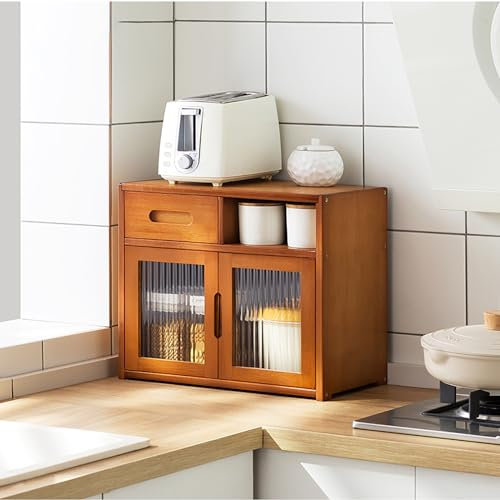 Gmpeccable Sideboard, Buffetschrank mit Schiebetüren aus gehärtetem Glas, Schublade, Kommode Küchenschrank für Wohnzimmer, für Küche Bad Tasse Geschirre Aufbewahrung