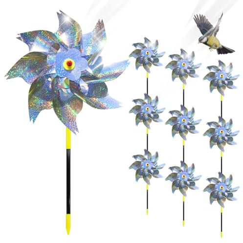 Molino de Viento Reflectante, 10 Piezas Molinillos de Viento para Pajaros, Repelentes de Molino de Viento, Repelente de Aves, Molinillo de Viento Jardin para Proteger Jardines Huertos Patios (A)