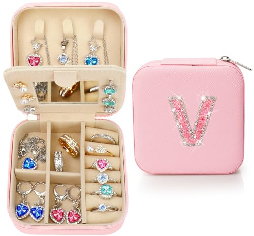 Nuozme Glitzerndes Schmuckkästchen, personalisiertes Geschenk für Teenager, Mädchen, Kinder, Frauen, Bräute, Brautjungfern, Glitzer-Strass, Reise-Schmuckschatulle, Ostern, Geburtstag, Weihnachten