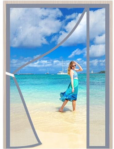 Zanzariera Magnetica per Porta Grigio 105x260cm Magnetica Anti Zanzare Porte Silenzioso Punch Gratuito Rete Fine Tenda Totalmente Zanzariera Porta Ingresso