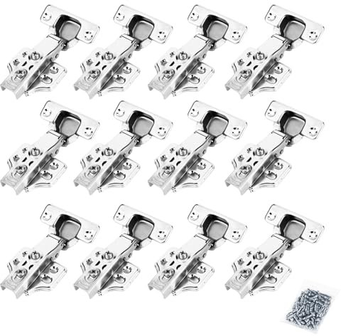 FitRepa Cabinet Hinges, 12 Pack Kitchen Cupboard Hinges Overlay Mute Door Hinge - Stop at 45°-105°, Self Closing, with 48 Screws, for Bathroom Bedroom Dining Room