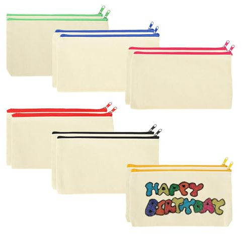 CLHXWU 12 Stück DIY Blanko Stoff Federmäppchen,Bunt Blanko Stoffbeutel Mit Reißverschluss,Federmäppchen zum Bemalen,Makeup Tasche für Reisen,Dokumententasche 21 x 12 cm