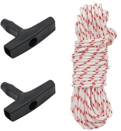 OUDQFCJ 2 Poignées Corde Lanceur Tondeuse Câble de Traction Recul Fil de Remplacement pour Étendoir à Linge, Tronçonneuse, Débroussailleuse (4 Mètres, 3,5 mm)