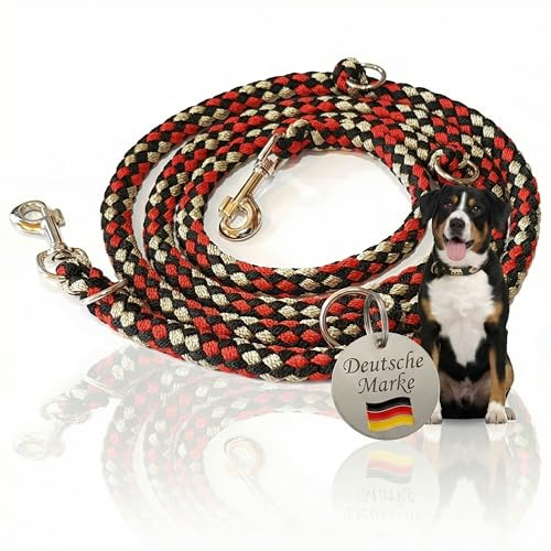 Activity4Dogs Geflochtene Hundeleine für große Hunde bis 60 kg | 4-Fach verstellbare Führleine | 2,80 m lang | Durchmesser 15mm | rot-schwarz-weiß | Made in Germany