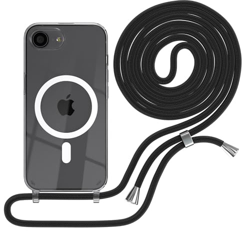 EAZY CASE - Handykette kompatibel mit iPhone 16e Kette zum Umhängen Stoßfest Handyhülle für Silikon Hülle mit Band Handytasche Transparent als Fallschutz in Schwarz