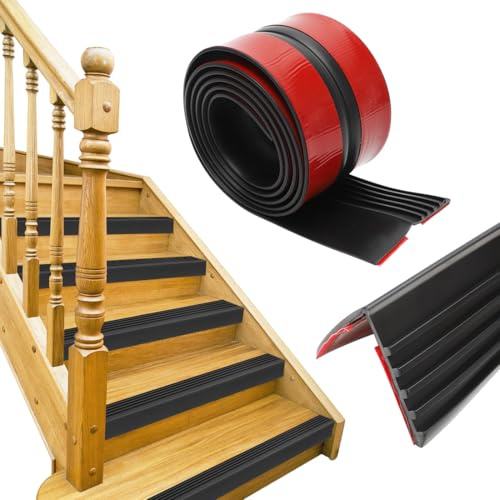 LOMUG Treppenkantenprofil Selbstklebend 4 Meter Rutschfeste Treppenkante Treppenstufenverkleidung Treppenkanten Antirutsch Treppenkantenschutz zum Schutz vor Stürzen für Außen und Innenbereich,Schwarz