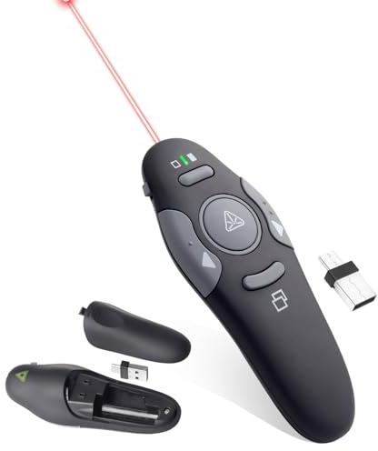 Agaritek Presenter Clicker for PowerPoint Presentations, USB Wireless PPT Remote Clicker with Laser Pointer for Mac/Windows/Linux, Google Slide/PPT/Keynote, Page Flip, Full/Black Screen, Plug and Play