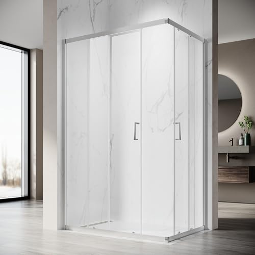 SONNI Cabine de douche d'entrée d'angle avec porte coulissante, 70 x 80 cm, verre de sécurité ESG 5 mm, paroi de douche avec revêtement nano, sans receveur de douche, chromée