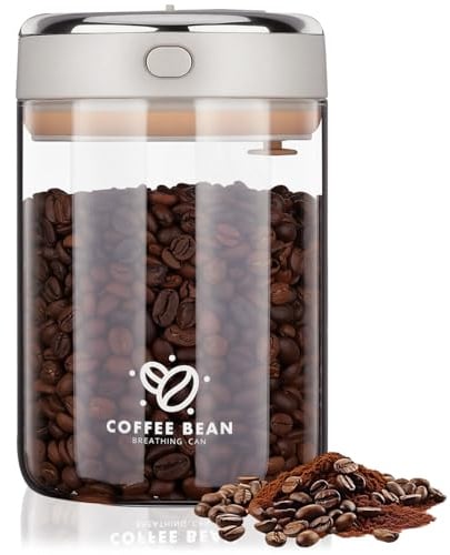 Fentar 1100ML Airtight Coffee Canister with One-way CO2 Valve, Borosilicate Glass Vacuum Coffee Bean Storage Canister with Date Tracker, Wide-Mouth Storage Container for Sugar, Tea, Nut