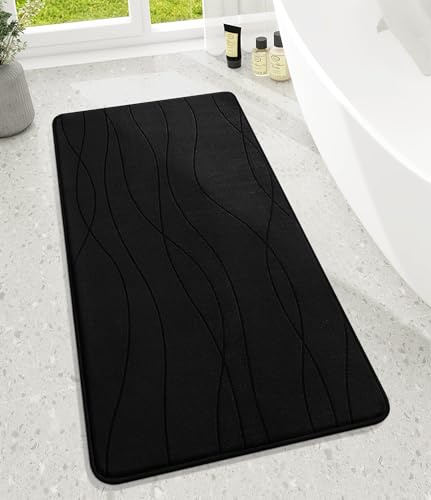 chakme Badezimmerteppich, 60x120cm Schwarz Badematte rutschfest | Memoryschaum Duschvorleger, Waschbar Badvorleger, Groß Wasserabsorbierend Badteppich