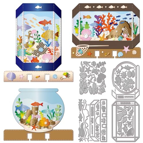 GLOBLELAND Stanzformen Für Fischtank Shaker Korallenmuschel Metallstanzungen Wasserpflanzen Seitenstanzen Prägevorlagen Für Scrapbooking Basteln Papierkartenherstellung