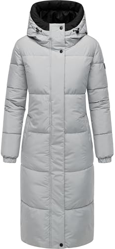 Navahoo Damen langer Wintermantel warmer Steppmantel mit 2-Wege-Reißverschluss und verstellbarer Kapuze Taublüte XIV XS-5XL
