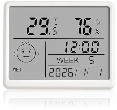Colexy Digitaler Wecker, Kleine LCD-Display mit Datum, Wochentag, Temperatur & Luftfeuchtigkeit, 12/24 Std. & ℃/℉, Magnetisch, Batteriebetriebener Tischwecker für Zuhause Büro Schule Reisen
