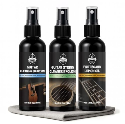 DINGSEN Guitar Cleaning Kit, All-in-One Guitar Care Kit,with Guitar Cleaner | Deep Cleaning Formula,Enhances Shine,Fretboard Oil,Guitar Polish Wax,for Acoustic/Electric/Bass，Great Gift for Musicians