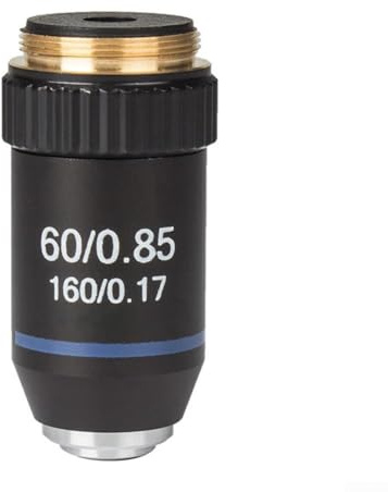 195 Achromatische Objektivlinse für biologisches Mikroskop RMS, 20,2 mm Gewinde, 4X/10X/20X/40X/60X/100X Öltauchen, mehrfach beschichtetes optisches Glas, 160 mm Rohrlänge (60 x)