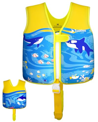 Gilet de Natation pour Enfants,Gilet Natation Enfant Certifié TÜV,Gilet Natation bébé garçon Aide à la Flottaison Réglable à 8 Panneaux,Gilet de Flottaison de Dessin Animé en Néoprène