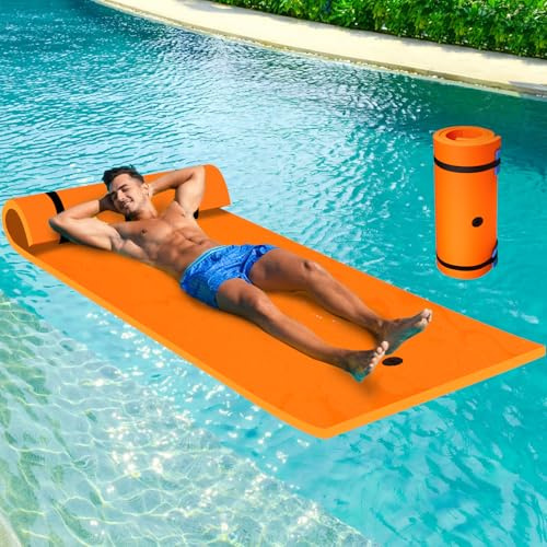210 x 90 cm Matelas Flottant en Mousse XPE, Tapis d'eau en Mousse Enroulable Résistant à la Déchirure, Tapis Flottant Piscine pour Adultes de Charge 100KG, Lac, Piscine, Plage (Orange)