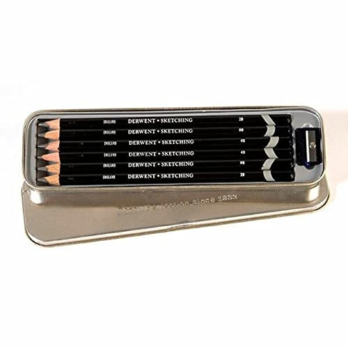 Derwent Skizzierstifte, Sketching Bleistifte zum Zeichnen & Schreiben, 6er-Set, Inkl. Spitzer, Ideal zum Skizzieren, Professionelle Qualität, 0700836